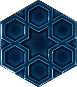 15x17 Cm Rölyefli Yıldız Petrol mavisi Altıgen Seramik