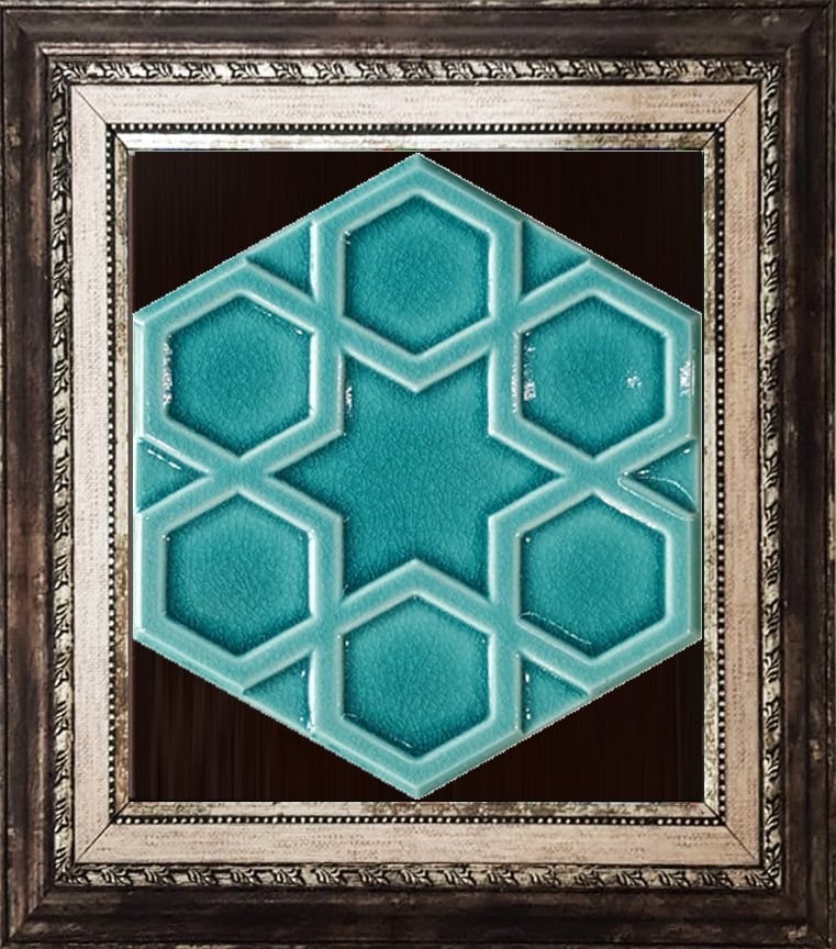 15x17 Cm Rölyefli Yıldız Turkuaz Altıgen Çini Karo