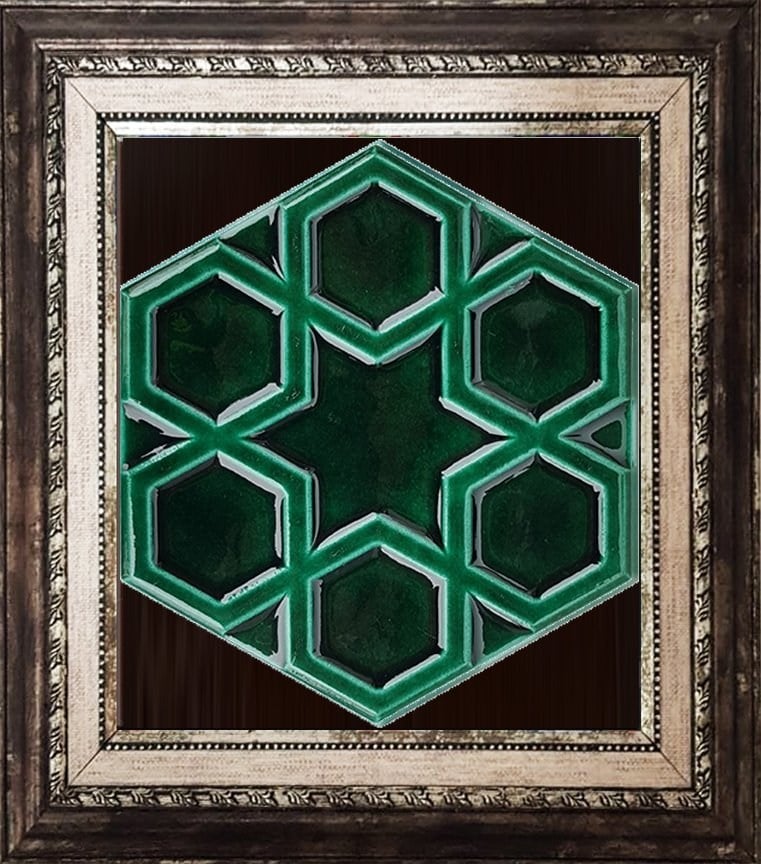 15x17 Cm Rölyefli Yıldız Yeşil Altıgen Çini Karo