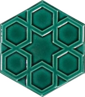 15x17 Cm Rölyefli Yıldız Yeşil Altıgen Seramik