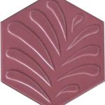 15x17 Cm Yapraklı Koyu pembe Altıgen Çini Seramik
