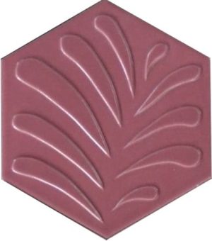 15x17 Cm Yapraklı Koyu pembe Altıgen Çini Seramik