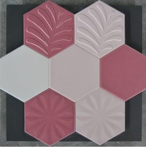 15x17 Cm Rölyefli Yıldız Koyu Pembe Altıgen Seramik