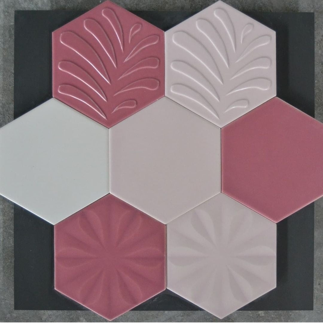 15x17 Cm Rölyefli Yıldız Koyu Pembe Altıgen Seramik