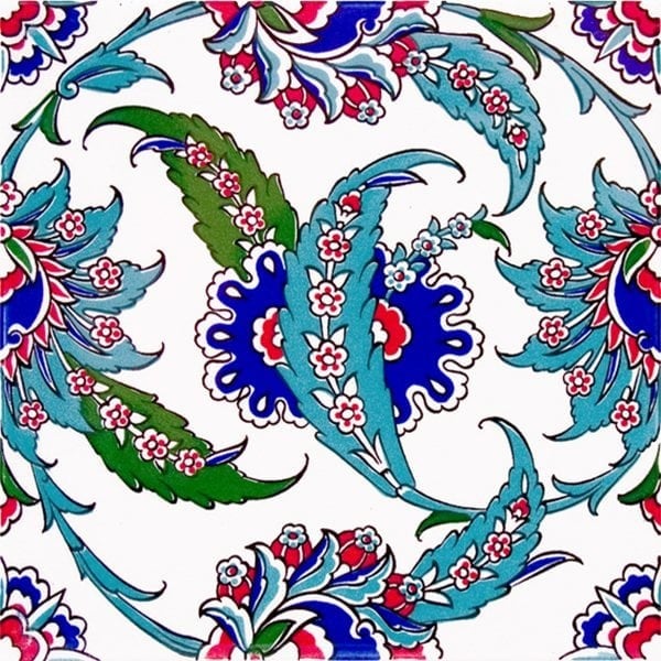 20x20 Cm AC 1 Yaprak Desenli Kütahya Çini Karo