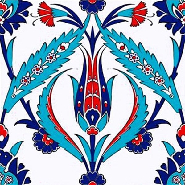 20x20 Cm Ac 2 Kırmızı Lale Desenli İznik Çini Karo