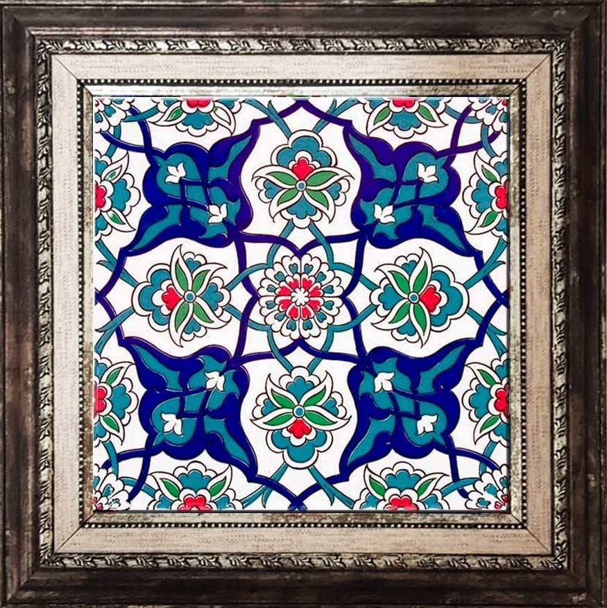20x20 Cm Ac 27 Kütahya Çini Rumi Desenli İznik Çini Karo