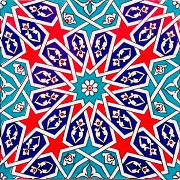 20x20 Cm Ac 28 Geometrik Desenli İznik Kırmızı Çini Karo