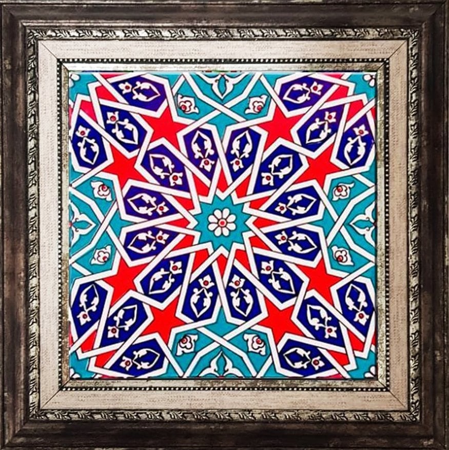 20x20 Cm Ac 28 Geometrik Desenli İznik Kırmızı Çini Karo