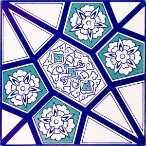 20x20 Cm AC 3 A Geometrik Mavi Beyaz Desen Çini Karo
