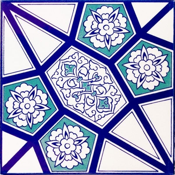 20x20 Cm AC 3 A Geometrik Mavi Beyaz Desen Çini Karo