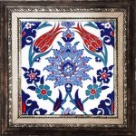 20X20 Cm Ac 4 İznik Lale Desen Kütahya Çini Karo Seramik Çerçeveli