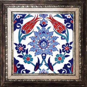 20X20 Cm Ac 4 İznik Lale Desen Kütahya Çini Karo Seramik Çerçeveli