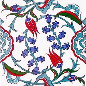 20x20 Cm Ac 5 İznik Dönence Çiçek Desenli Çini Karo