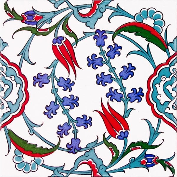 20x20 Cm Ac 5 İznik Dönence Çiçek Desenli Çini Karo