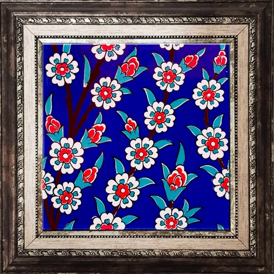 20x20 Cm Ac 60 Kobalt Papatya Kütahya Çini Desenli Karo