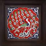 20x20 Cm ED 300 Kırmızı Tavus Kuşu Kütahya Çini Pano