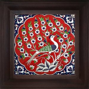 20x20 Cm ED 300 Kırmızı Tavus Kuşu Kütahya Çini Pano
