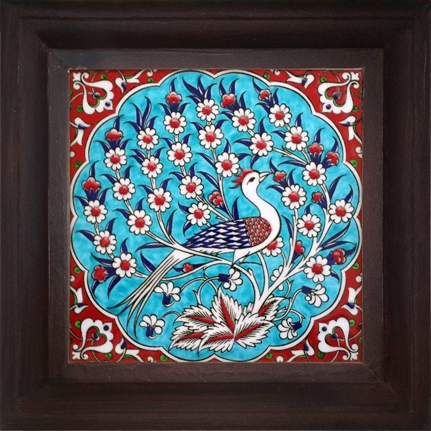 20x20 Cm ED 301 Turkuaz Tavus Kuşu Kütahya Çini Pano