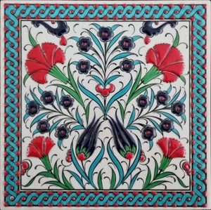 20x20 Cm ED 303 Turkuaz Çift Karanfil Eldekoru Çini Pano