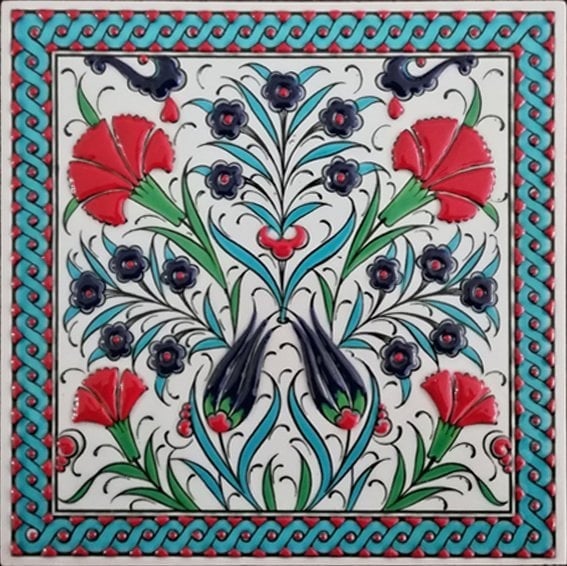 20x20 Cm ED 303 Turkuaz Çift Karanfil Eldekoru Çini Pano