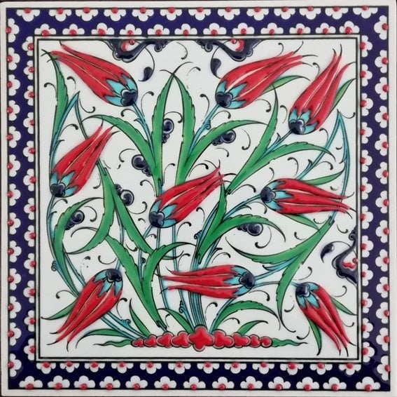 20x20 Cm ED 304 Kobalt Lalezar Eldekoru Çini Pano