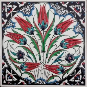 20x20 Cm ED 305 Kobalt Rumi Lalezar Eldekoru Çini Pano