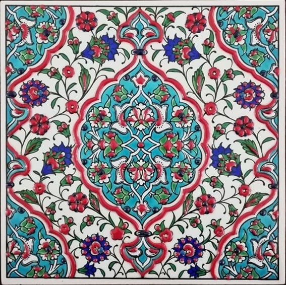 20x20 Cm ED 307 Turkuaz İznik Rumi Eldekoru Çini Pano