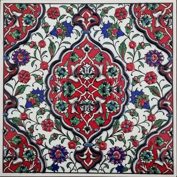 20x20 Cm ED 308 Kırmızı İznik Rumi Eldekoru Çini Pano