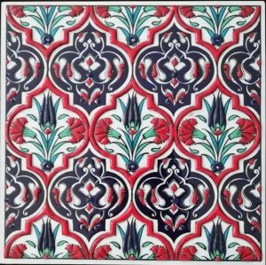 20x20 Cm ED 309 Kırmızı Madalyon Eldekoru Çini Pano