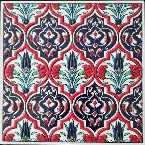 20x20 Cm ED 309 Kırmızı Madalyon Eldekoru Çini Pano
