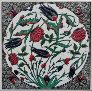 20x20 Cm ED 311 Oval Lale Karanfil Eldekoru Çini Pano