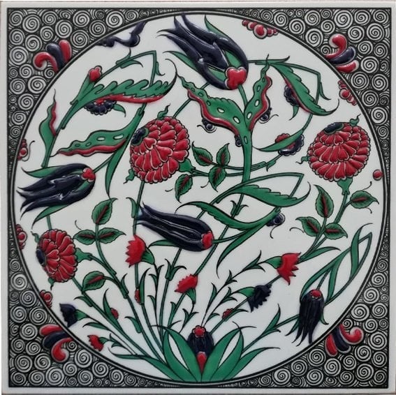 20x20 Cm ED 311 Oval Lale Karanfil Eldekoru Çini Pano