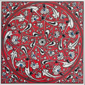 20x20 Cm ED 325 Kırmızı İznik Rumili Desen Eldekoru Çini Karo