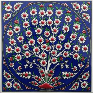 20x20 Cm ED 327 Kobalt Hayat Ağacı Eldekoru Çini karo