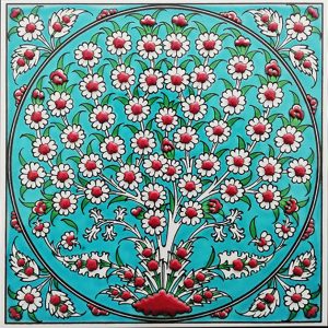 20x20 Cm ED 328 Turkuaz Hayat Ağacı Eldekoru Çini karo