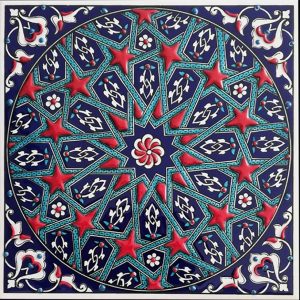 20x20 Cm ED 332 Kobalt Yıldızgeçme Desenli Eldekoru Çini karo