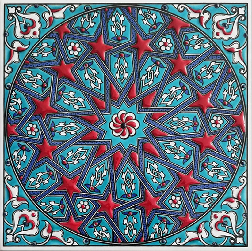 20x20 Cm ED 333 Turkuaz Yıldız geçme Desenli Eldekoru Çini karo