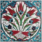 20x20 Cm ED 334 Turkuaz Lalezar Desenli Eldekoru Çini karo