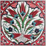 20x20 Cm ED 335 Kırmızı Lalezar Desenli Eldekoru Çini karo