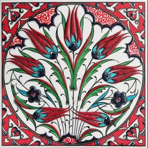 20x20 Cm ED 335 Kırmızı Lalezar Desenli Eldekoru Çini karo