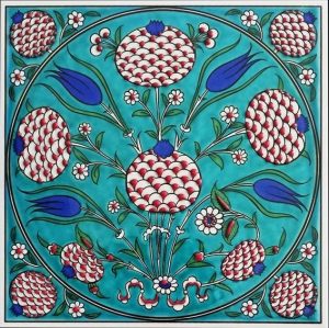20x20 Cm ED 337 Turkuaz klasik nar Desenli Eldekoru Çini karo