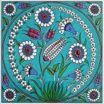 20x20 Cm ED 339 Turkuaz Lale Desenli Eldekoru Çini karo