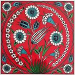 20x20 Cm ED 340 Kırmızı Lale Desenli Eldekoru Çini karo