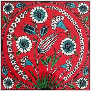 20x20 Cm ED 340 Kırmızı Lale Desenli Eldekoru Çini karo