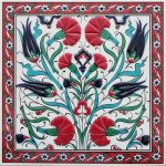 20x20 Cm ED 361 Lale Karanfil Kırmızı Kobalt Desenli Eldekoru Çini karo