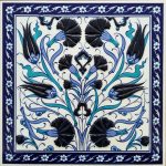 20x20 Cm ED 365 Lale Karanfil Kobalt Desenli Eldekoru Çini karo