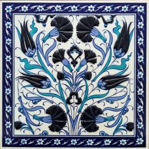 20x20 Cm ED 365 Lale Karanfil Kobalt Desenli Eldekoru Çini karo