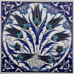 20x20 Cm ED 367 Lale Karanfil Kobalt Desenli Eldekoru Çini karo