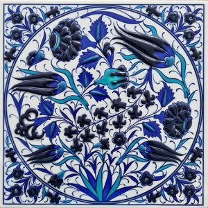 20x20 Cm ED 368 Lale Karanfil Kobalt Desenli Eldekoru Çini karo